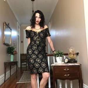 80s sexy gold and black two piece set